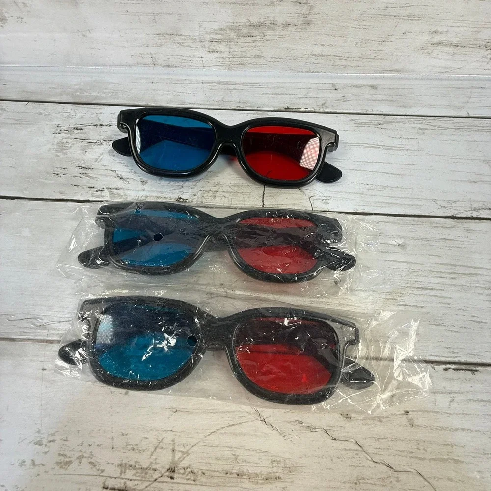 Proview 3D Glasses Lot of 3 Red Blue‎ Anaglyph Plastic Frame Reusable Black